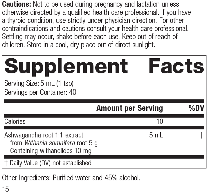 Ashwagandha 1:1, Rev 14 Supplement Facts