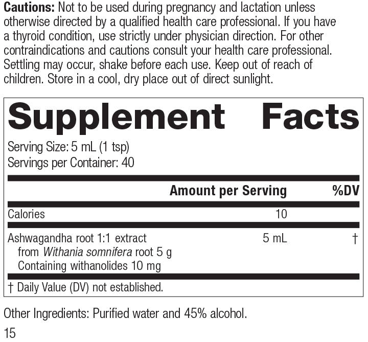 Ashwagandha 1:1, 200 mL (6.8 fl oz) - Standard Process Inc