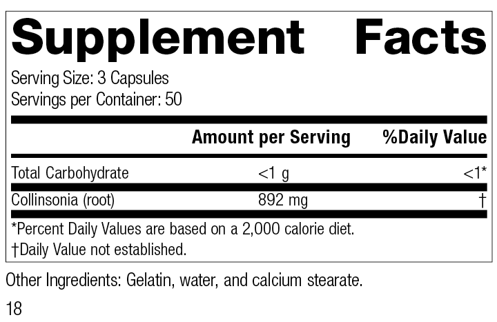 Collinsonia Root, 150 Capsules - Standard Process Inc