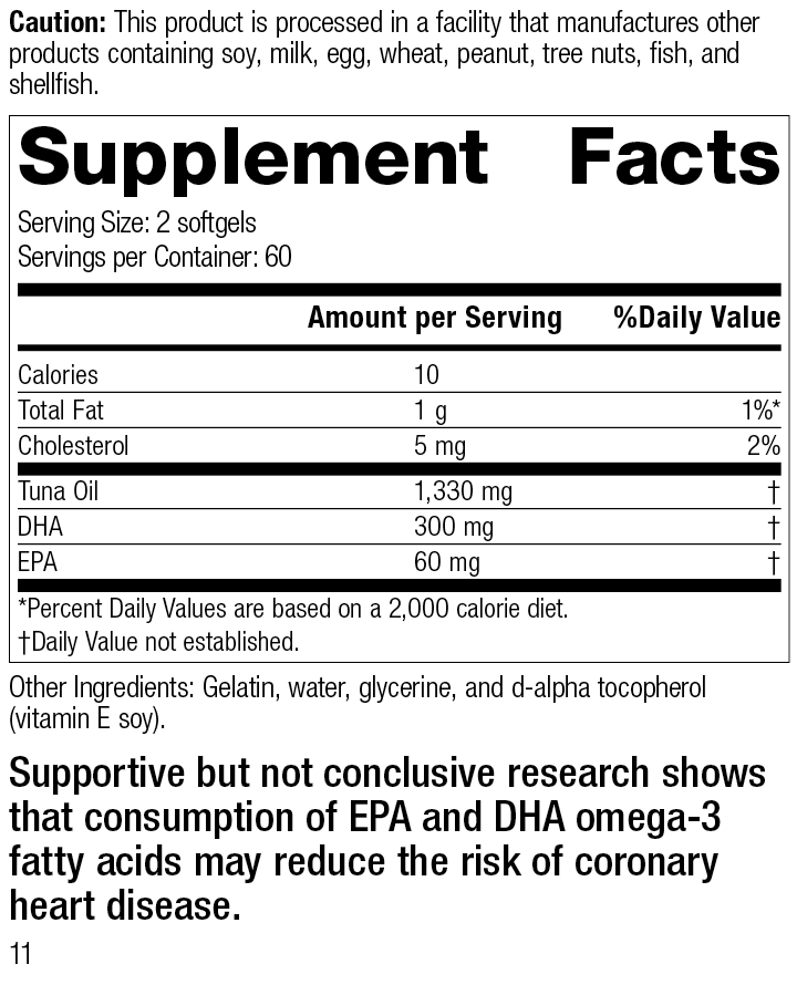 Tuna Omega - 3 Oil, 120 Softgels - Standard Process Inc